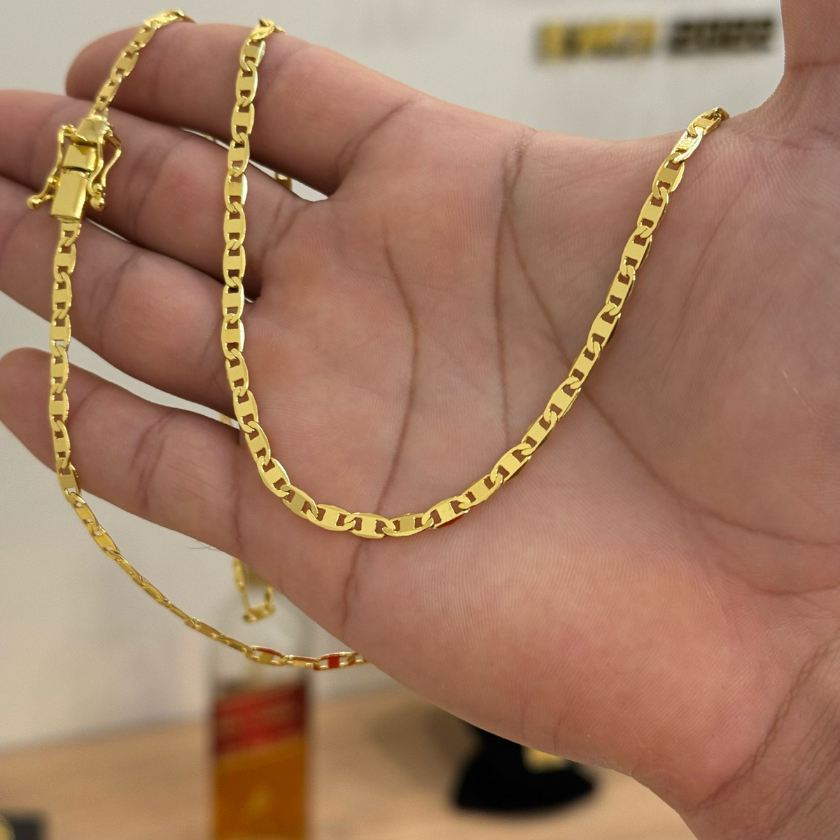 Corrente Piastrine 4mm 15gr Fecho Duplo Banhado A Ouro 18k
