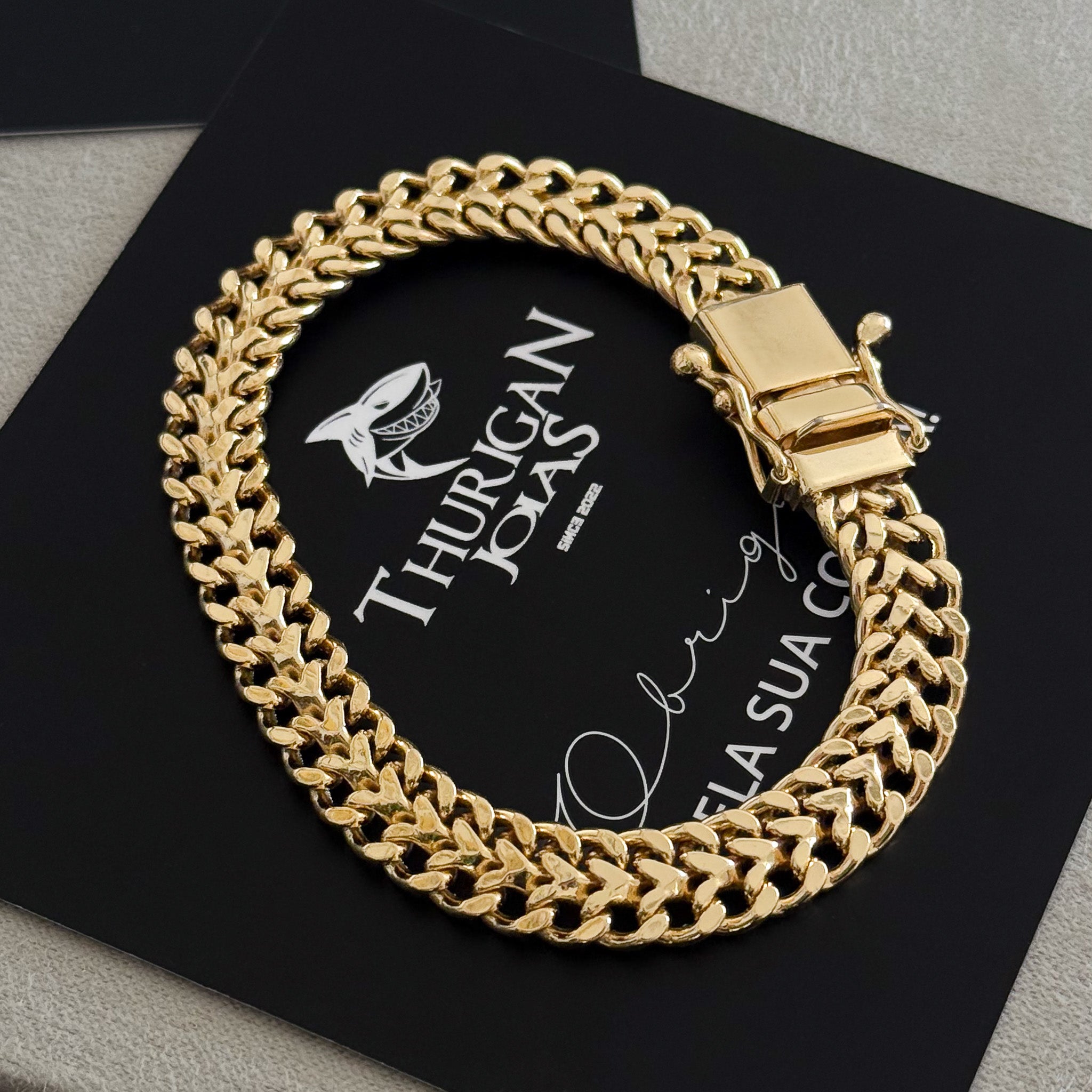Pulseira Grumet Dupla 9mm 19gr Fecho Duplo Banhado A Ouro 18k