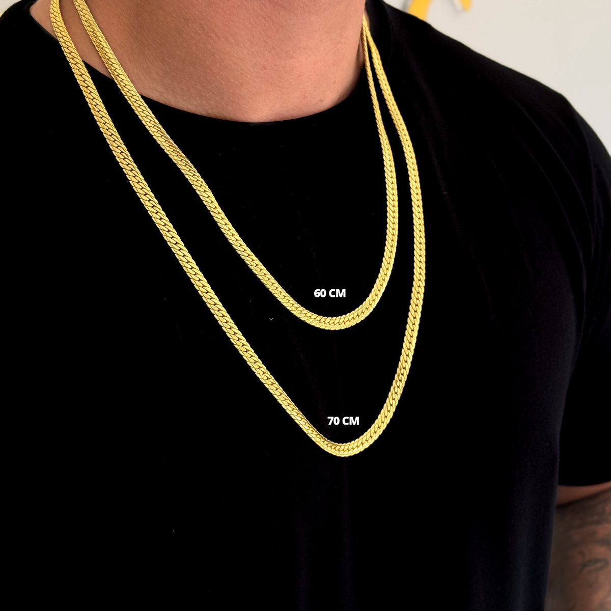 Kit Corrente e Pulseira Grumet Flat Detalhada 6mm Fecho Duplo Banhado A Ouro 18k