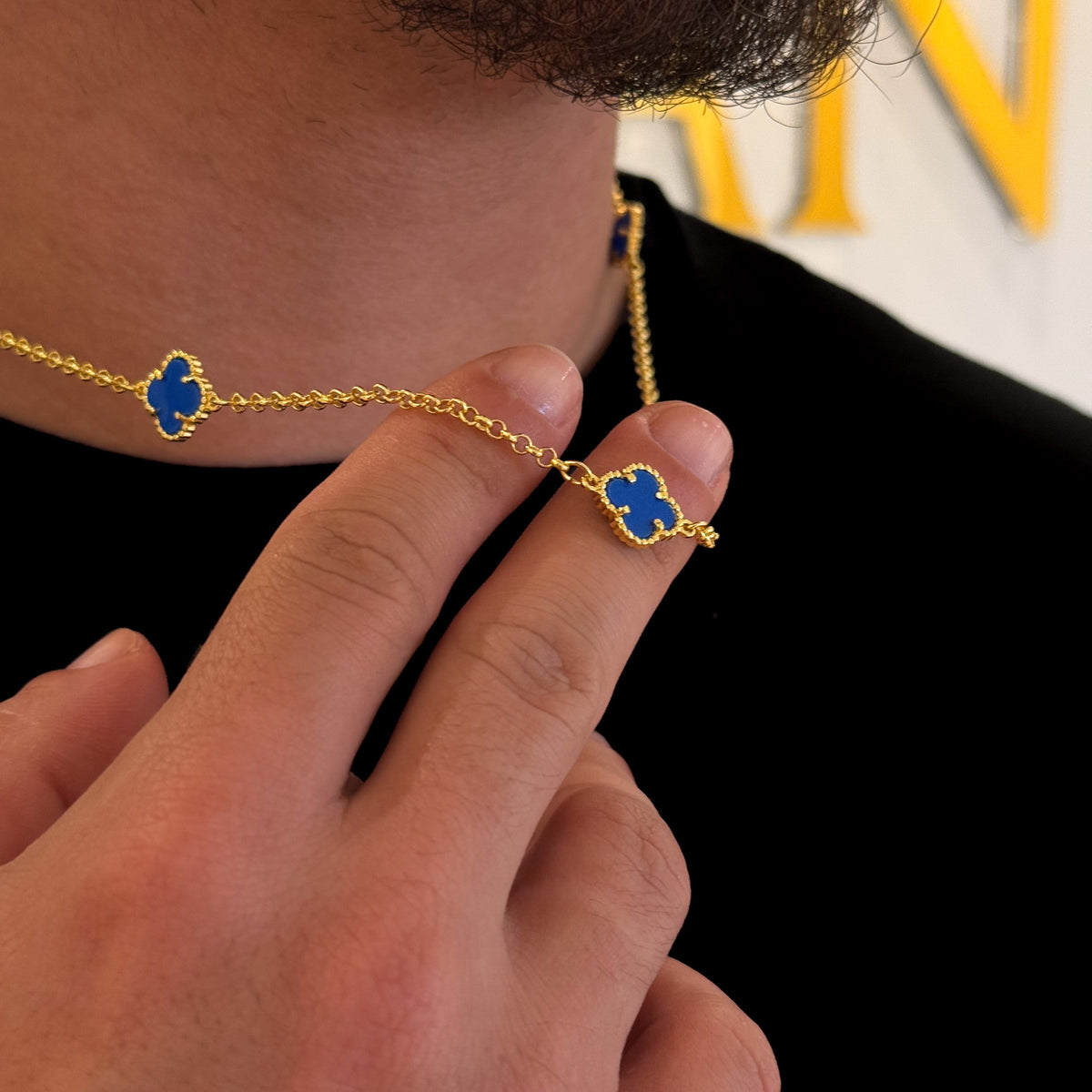 Kit Corrente e Pulseira Elo Português 2mm Trevo Topázio Banhado A Ouro 18k