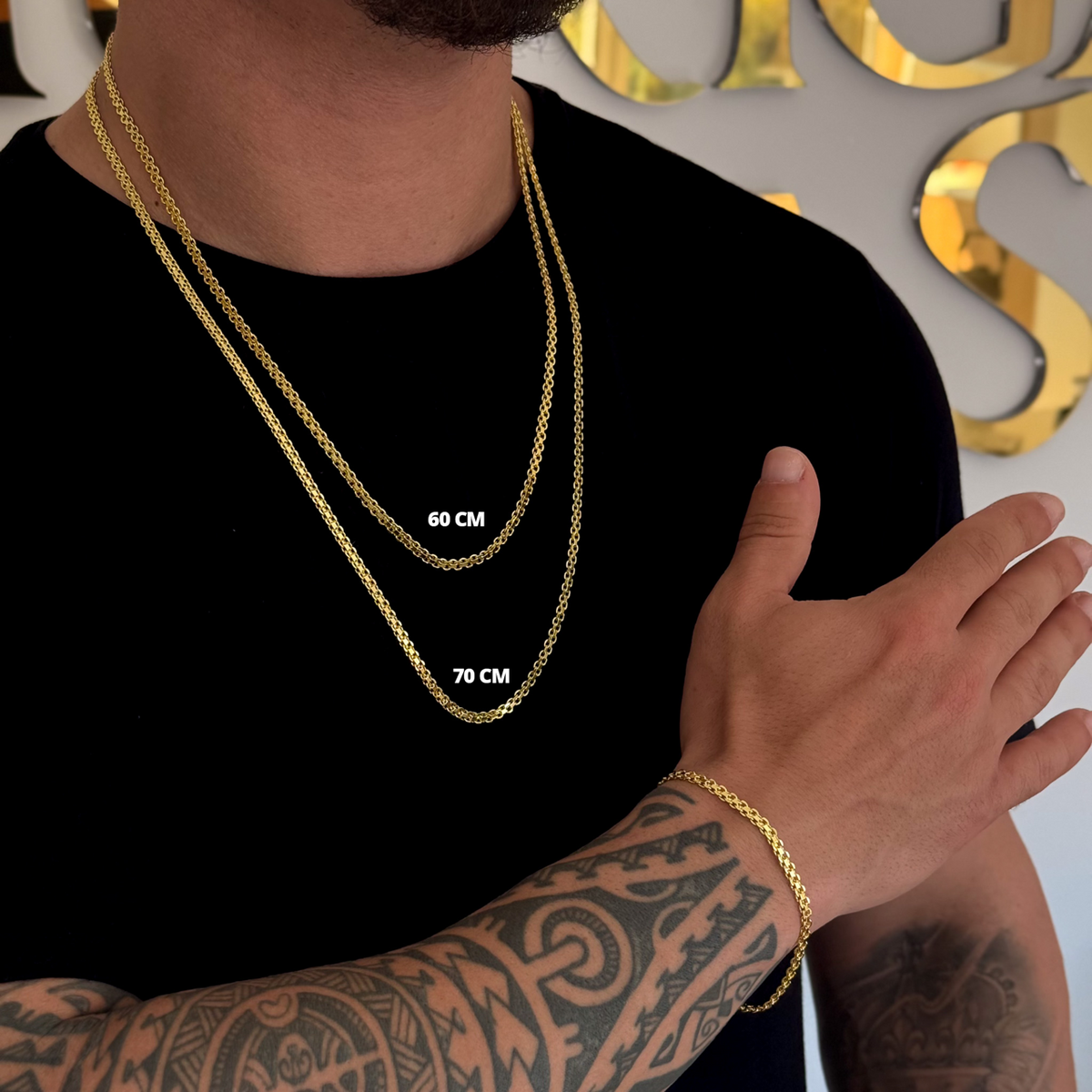 Kit Corrente e Pulseira Cadeado Duplo 4mm Fecho Duplo Banhado A Ouro 18k