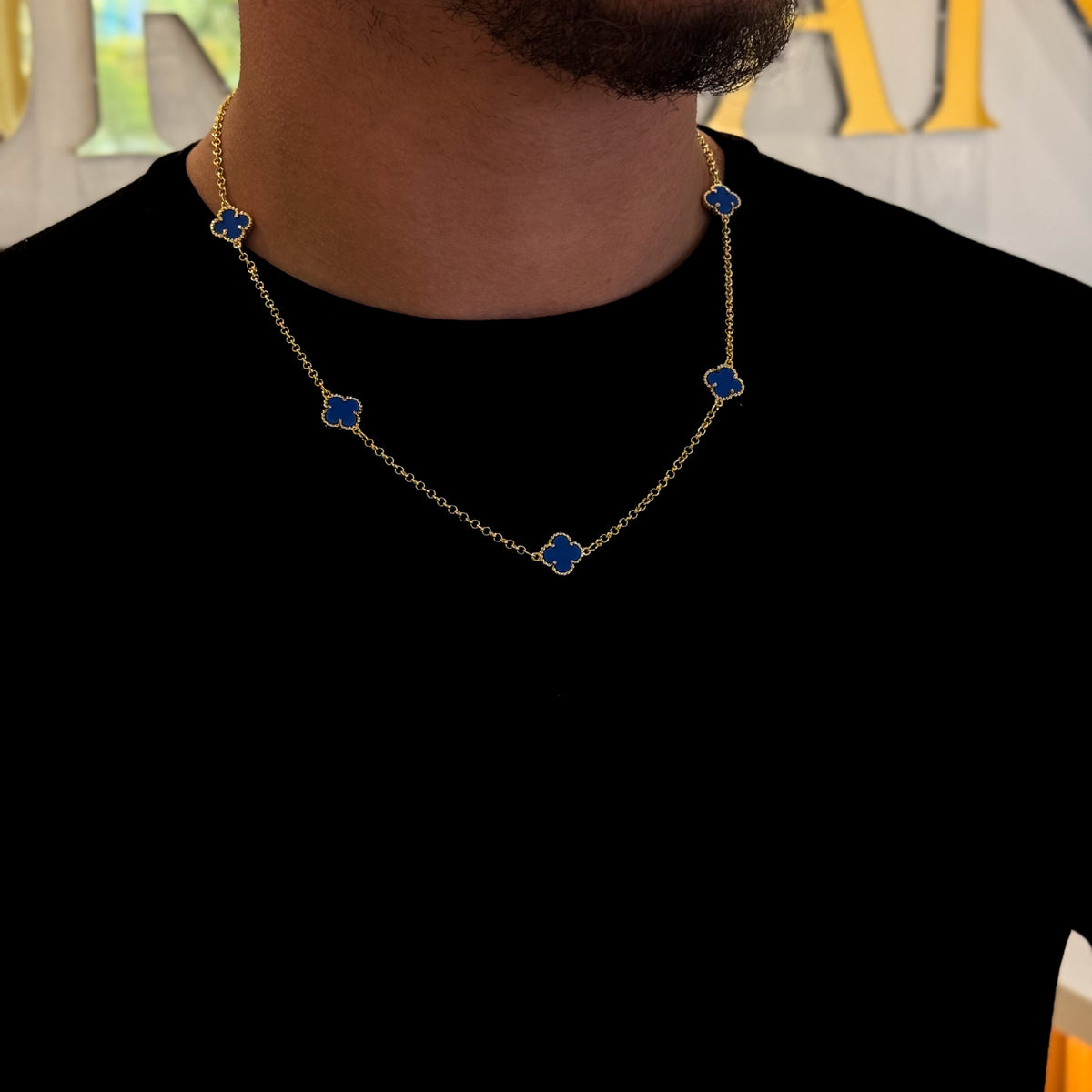 Kit Corrente e Pulseira Elo Português 2mm Trevo Topázio Banhado A Ouro 18k
