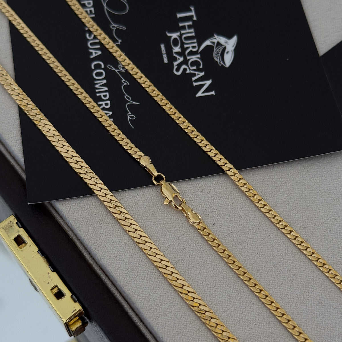 Kit Corrente e Pulseira Grumet Flat Banhado A Ouro 18k
