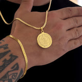 Colar Medalha De São Bento - Corrente e Pulseira Grumet Flat Banhado A Ouro 18k