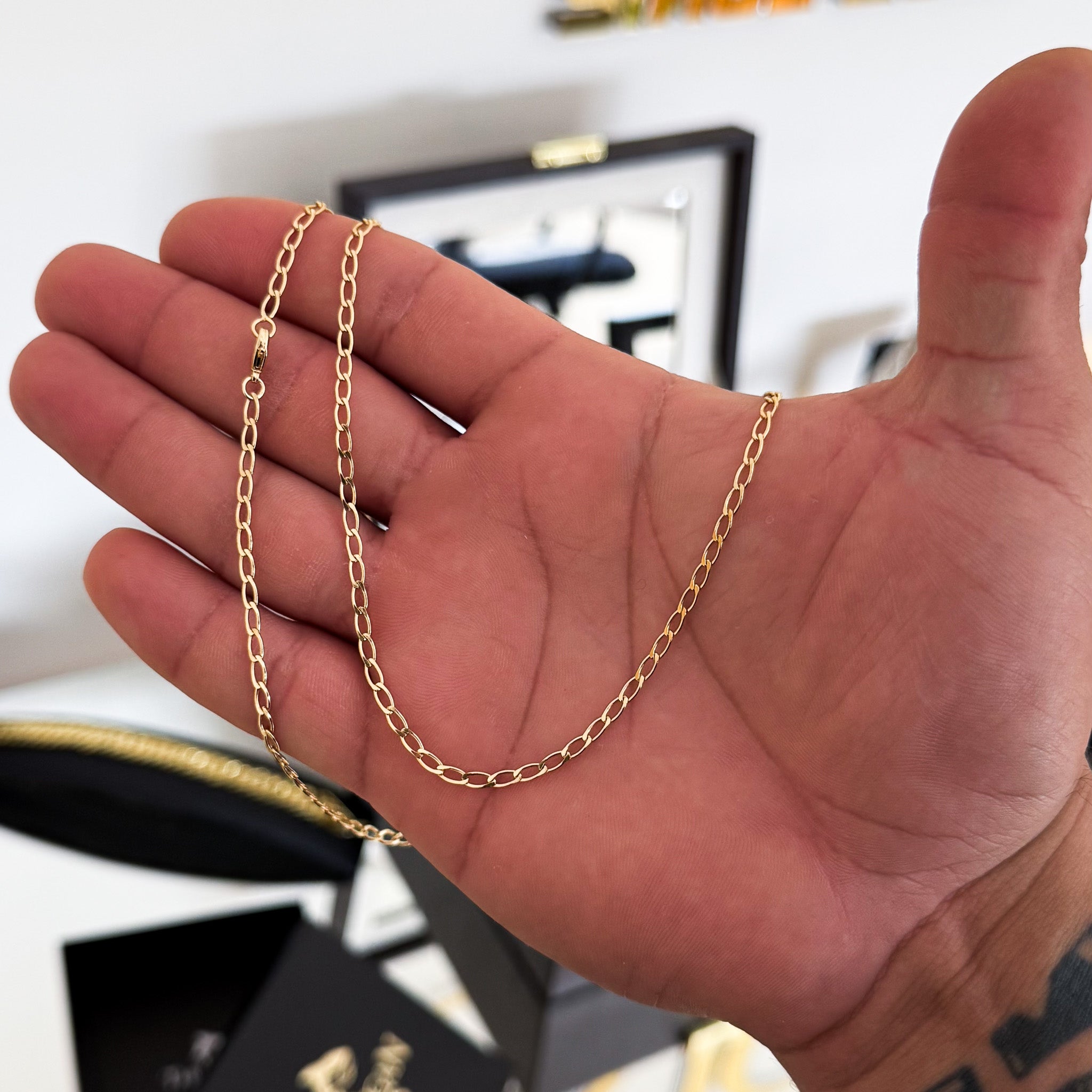 Corrente Grumet Alongada 2mm 5gr Fecho Lagosta Banhado A Ouro 18k