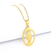 Pingente Plaquinha Oval N. Sra. Das Graças Vazado 3,5x2,5cm Banhado A Ouro 18k