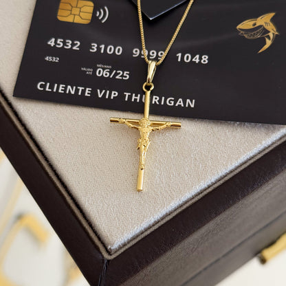 Pingente Crucifixo Palito Jesus M 4x2cm Banhado A Ouro 18k