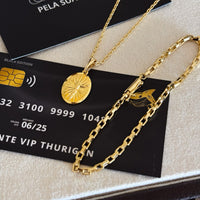 Colar Plaquinha Oval Jesus - Corrente Cadeado e Pulseira Veneziana Banhado A Ouro 18k