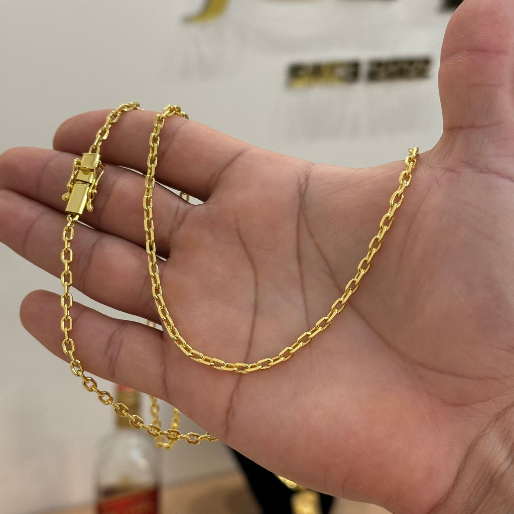 Kit Corrente e Pulseira Cadeado 3,5mm Fecho Bomba Banhado A Ouro 18k