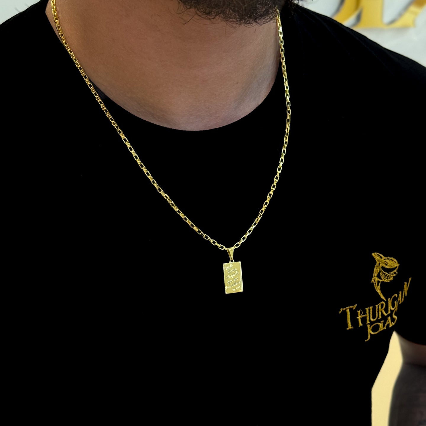 Colar Filipenses 4:13 - Corrente Veneziana Banhado A Ouro 18k