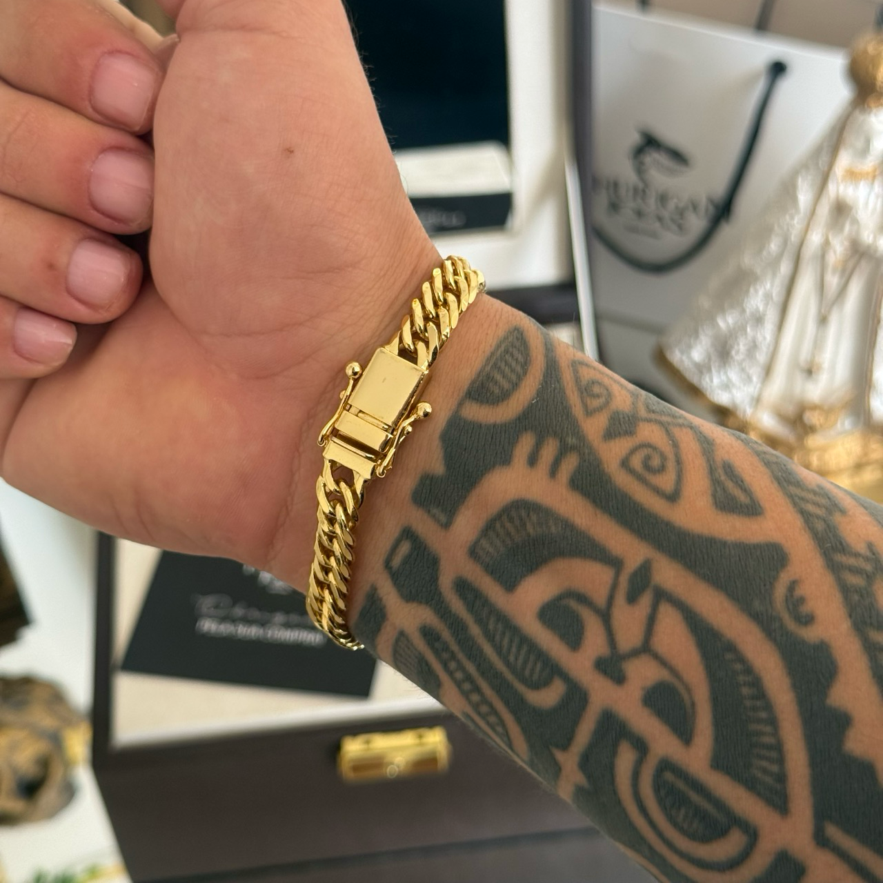 Pulseira Lacraia 10mm 27gr Fecho Duplo Banhado A Ouro 18k