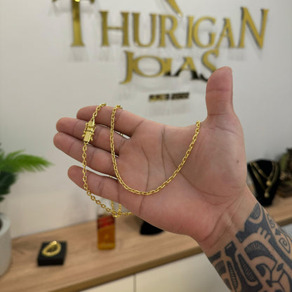 Corrente Cadeado 3,5mm 19gr Fecho Bomba Banhado A Ouro 18k