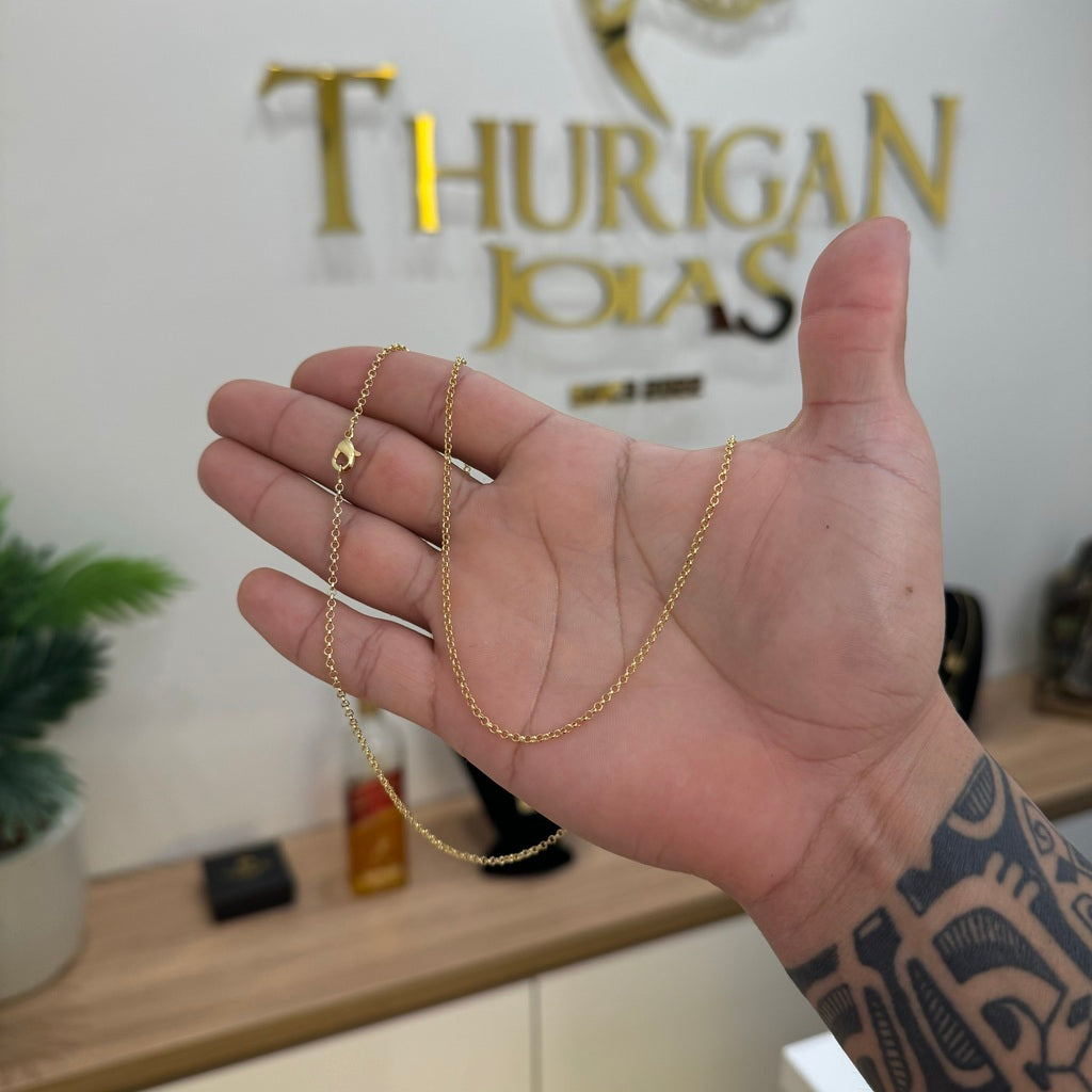 Kit Corrente e Pulseira Elo Português 1,5mm Fecho Lagosta Banhado A Ouro 18k