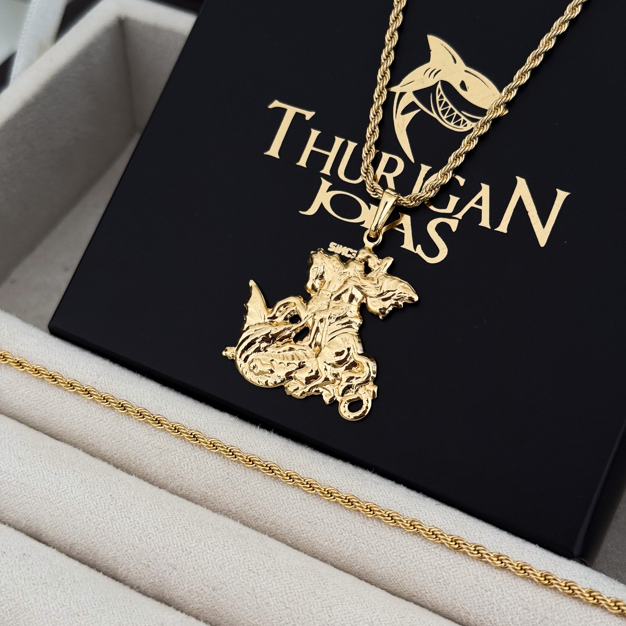 Colar São Jorge - Corrente e Pulseira Baiana Banhado A Ouro 18k