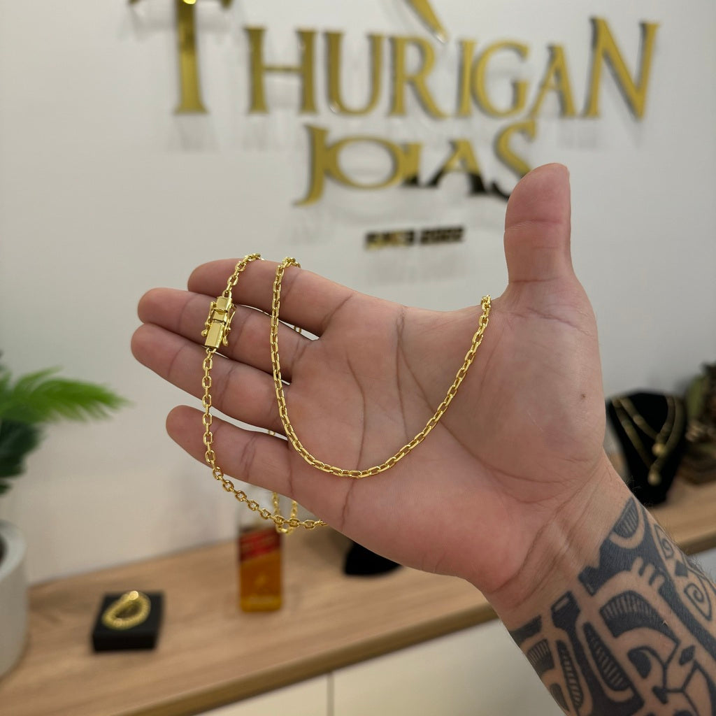 Kit Corrente e Pulseira Cadeado 3,5mm Fecho Bomba Banhado A Ouro 18k