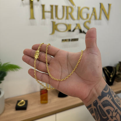 Kit Corrente e Pulseira Cadeado 3,5mm Fecho Bomba Banhado A Ouro 18k