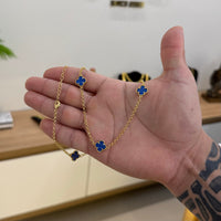 Corrente Elo Português 2mm Trevo Topázio Banhado A Ouro 18k