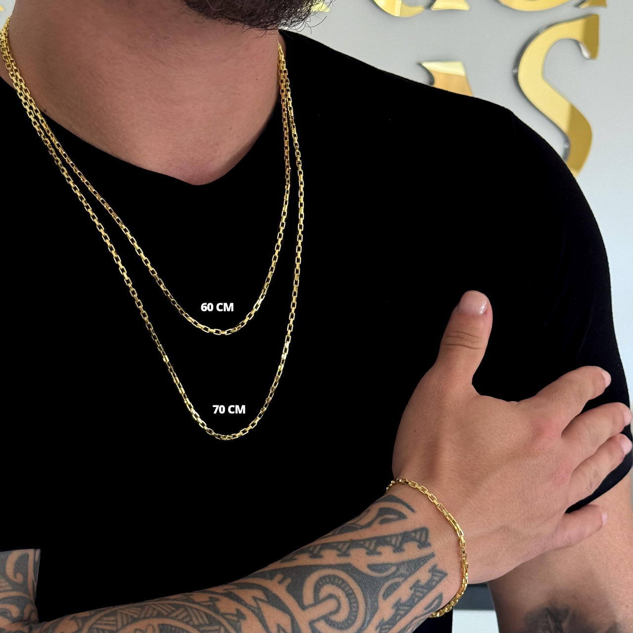 Kit Corrente e Pulseira Veneziana 3mm Fecho Bomba Banhado A Ouro 18k