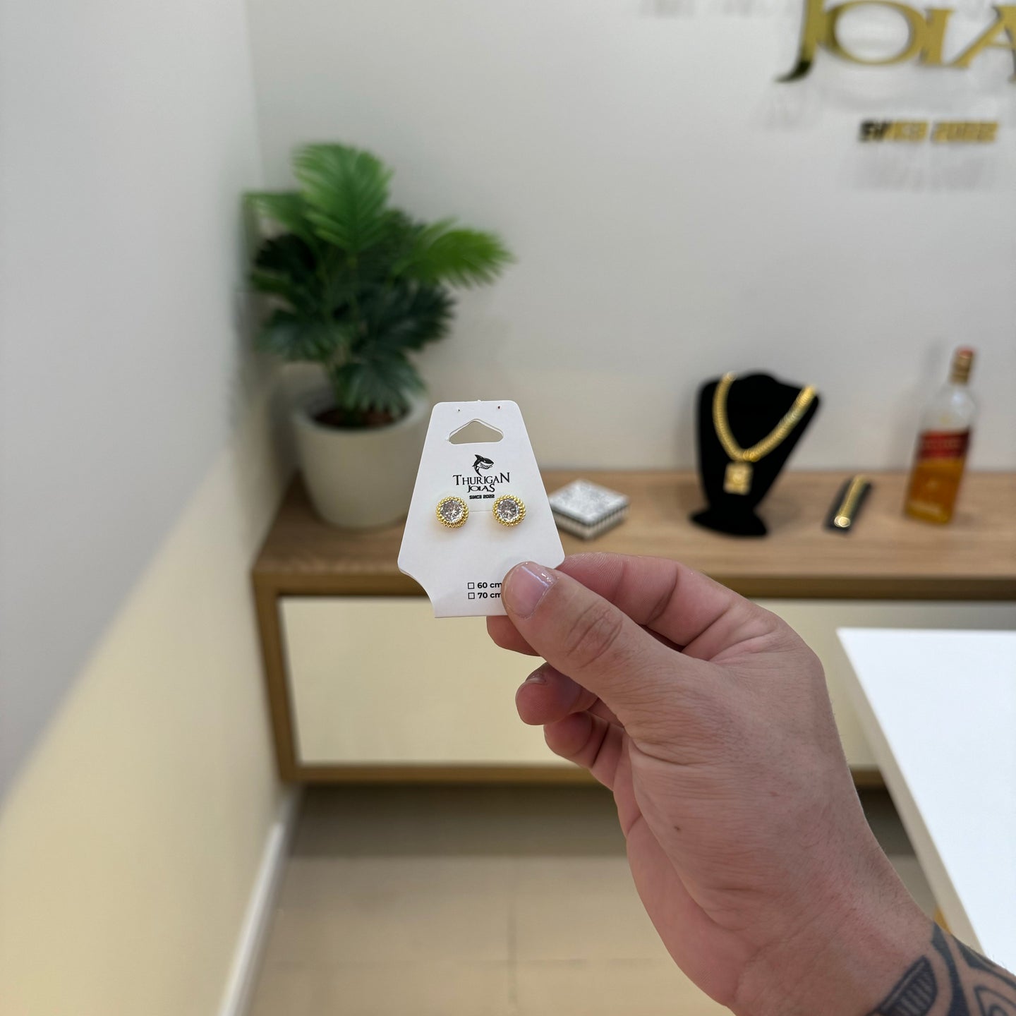 Brinco Ponto de Luz Detalhado Banhado A Ouro 18k