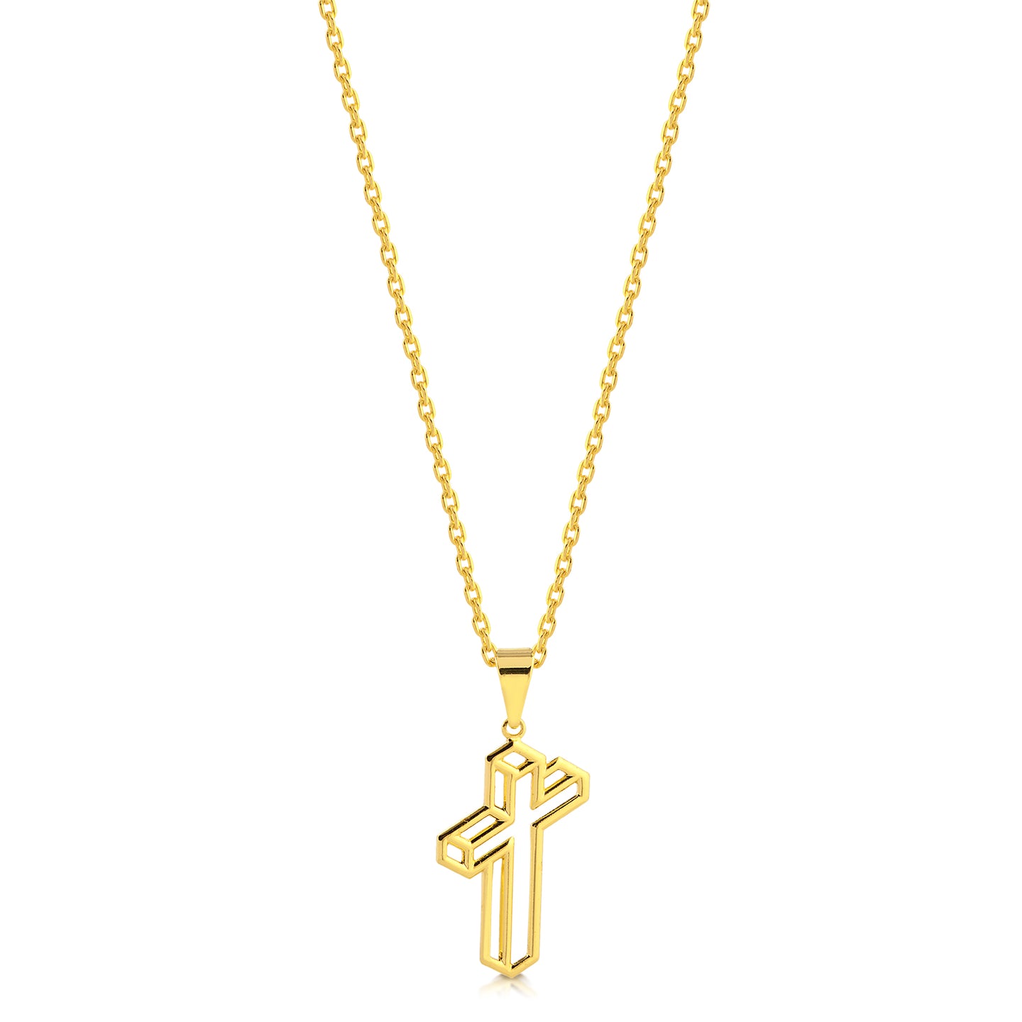 Colar Crucifixo 3D - Corrente Cadeado Banhado A Ouro 18k