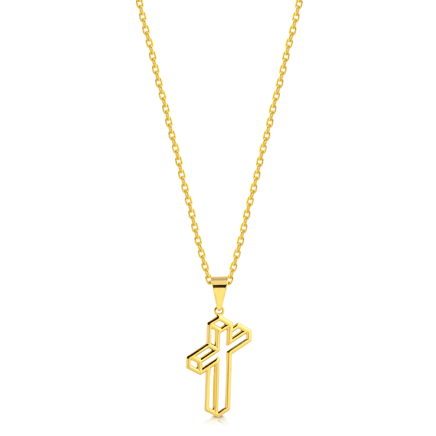 Colar Crucifixo 3D - Corrente Cadeado Banhado A Ouro 18k