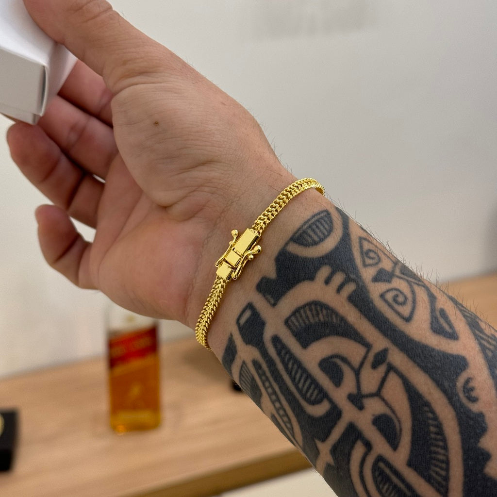 Kit Corrente e Pulseira Grumet Dupla 5mm Fecho Duplo Banhado A Ouro 18k