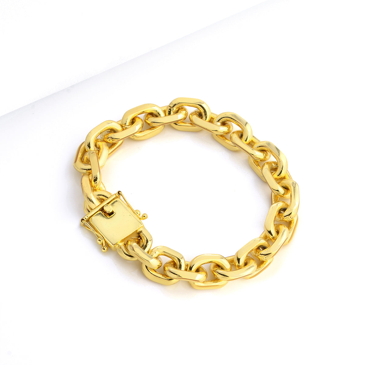 Pulseira Cadeado 12mm 45gr Fecho Duplo Banhado A Ouro 18k