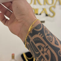 Kit Corrente e Pulseira Cadeado Alongado 2mm Fecho Bomba Banhado A Ouro 18k