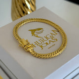 Pulseira Grumet Flat Detalhada 6mm 18gr Fecho Duplo Banhado A Ouro 18k
