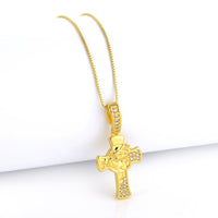 Pingente Crucifixo Face de Cristo Detalhado Cravejado P 2,5x1,5cm Banhado A Ouro 18k