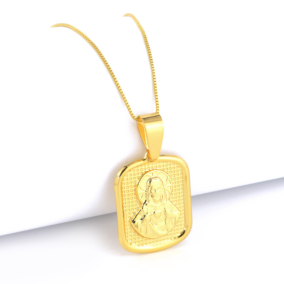 Pingente Plaquinha Sagrado Coração de Jesus 3x2cm Banhado A Ouro 18k