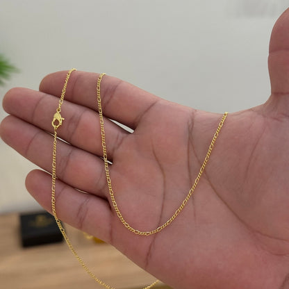 Kit Corrente e Pulseira 3 por 1 Fígaro 1,5mm Fecho Lagosta Banhado A Ouro 18k