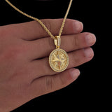 Colar Medalha Rosa Dos Ventos Cravejado P - Corrente Baiana Banhado A Ouro 18k