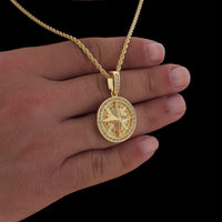 Colar Medalha Rosa Dos Ventos Cravejado P - Corrente Baiana Banhado A Ouro 18k