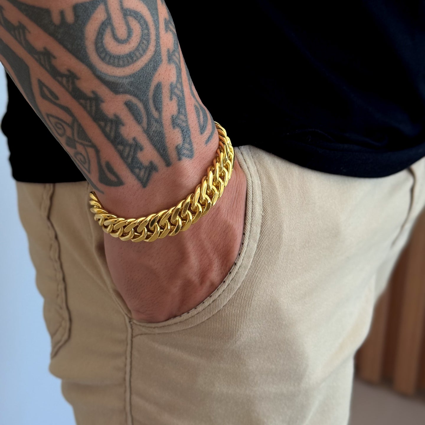 Pulseira Lacraia 13mm 50gr Fecho Duplo Banhado A Ouro 18k