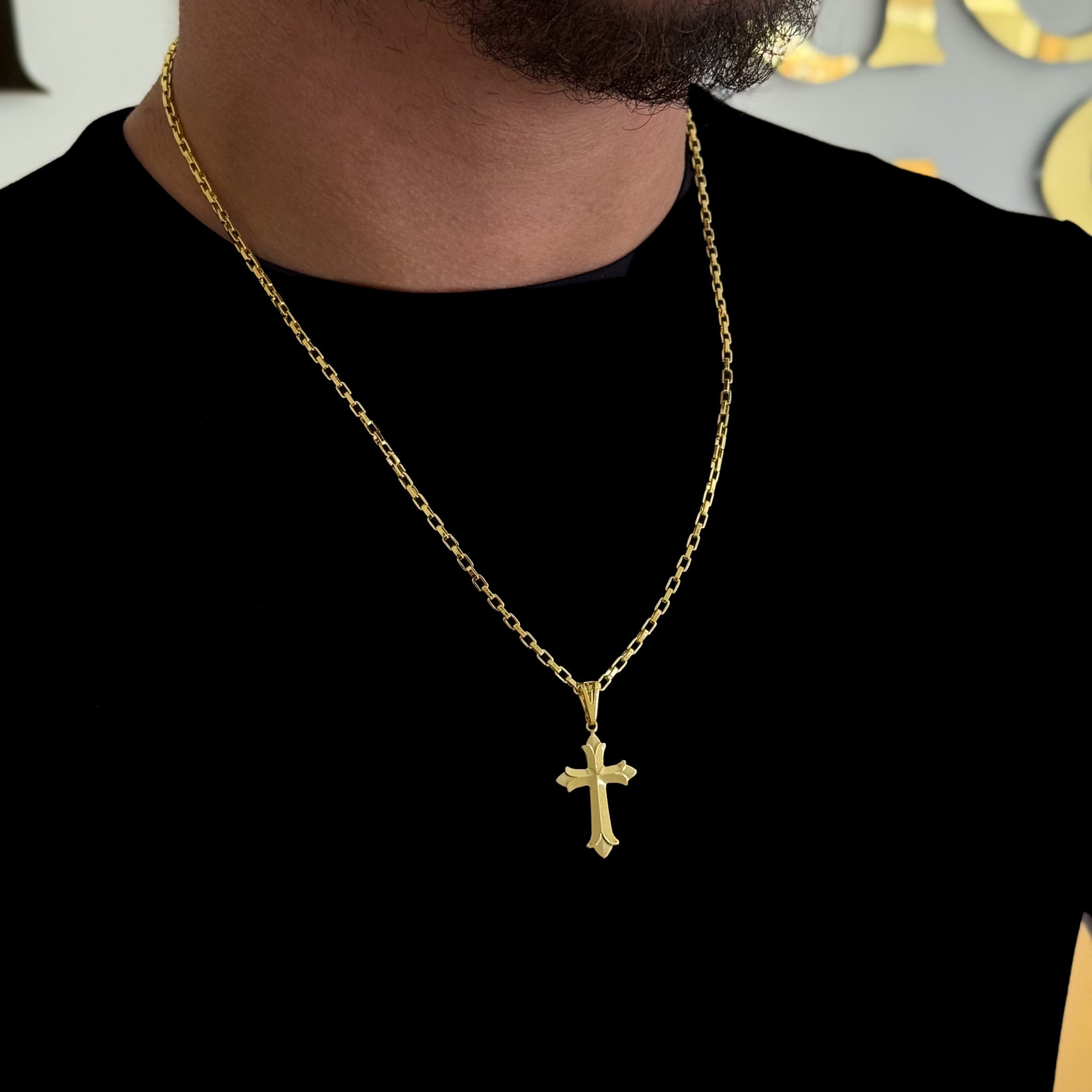 Colar Crucifixo Português - Corrente e Pulseira Veneziana Banhado A Ouro 18k