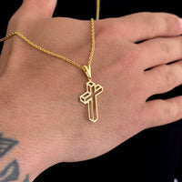 Colar Crucifixo 3D - Corrente Cadeado Banhado A Ouro 18k