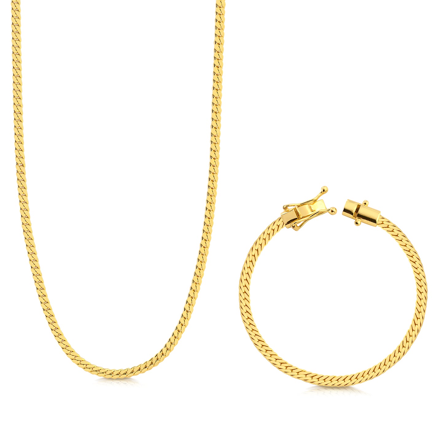 Kit Corrente e Pulseira Grumet Flat Banhado A Ouro 18k
