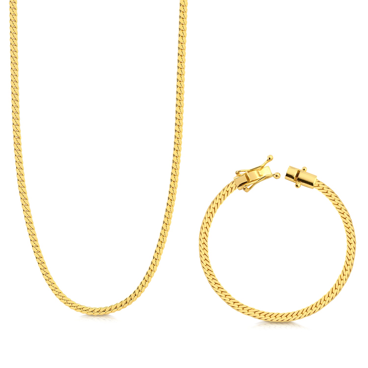 Kit Corrente e Pulseira Grumet Flat Banhado A Ouro 18k