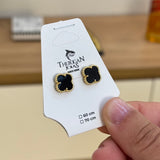 Brinco Trevo Ônix Banhado A Ouro 18k