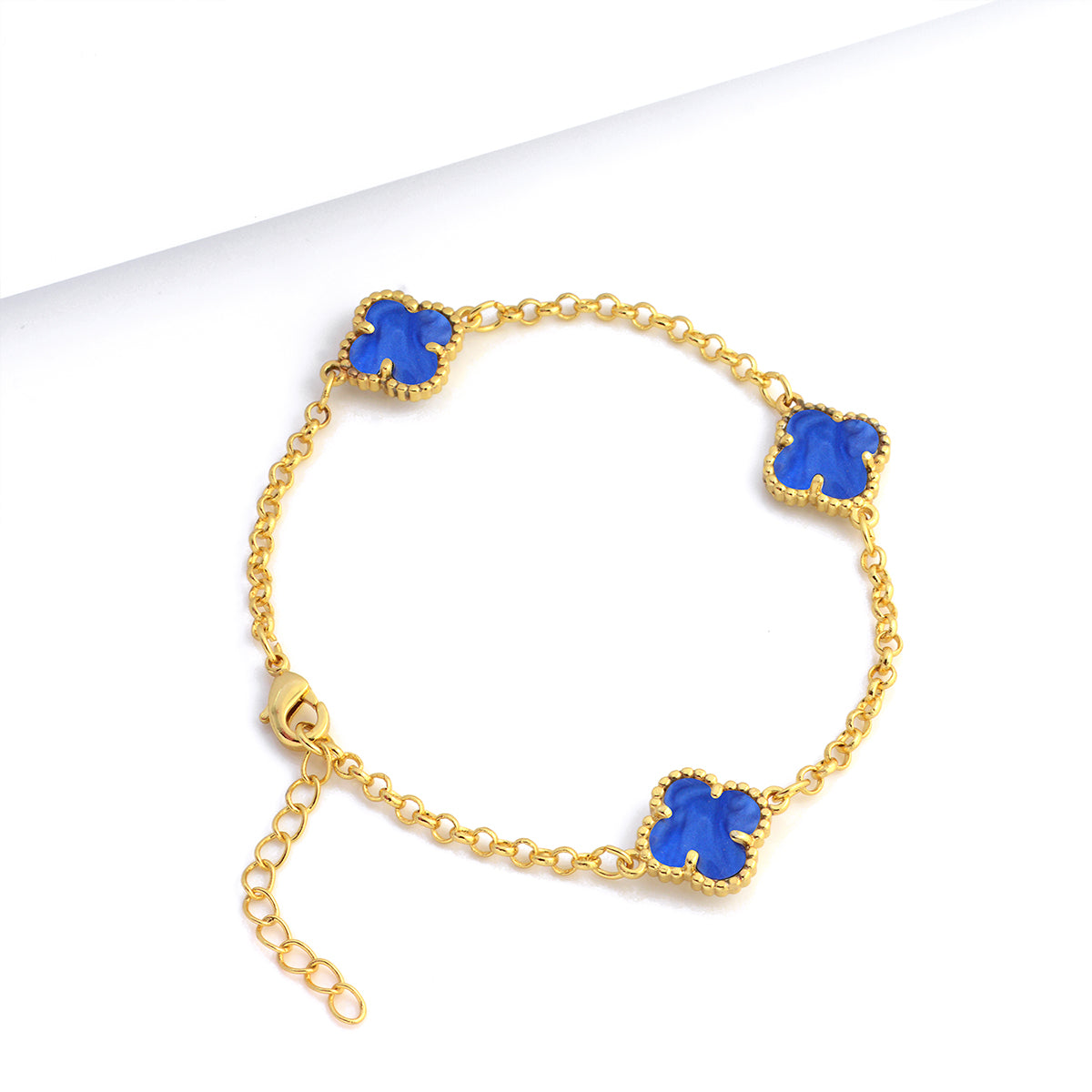Pulseira Elo Português 2mm Trevo Topázio Banhado A Ouro 18k