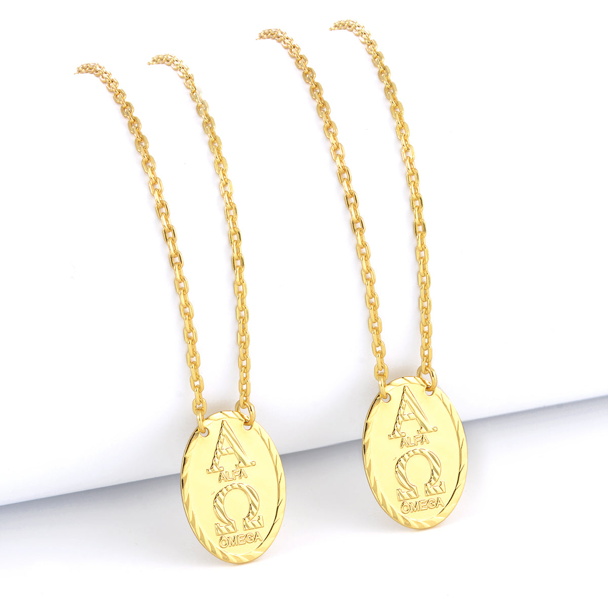 Escapulário Cadeado 1,5mm Alfa Ômega 7gr 70cm Banhado A Ouro 18k