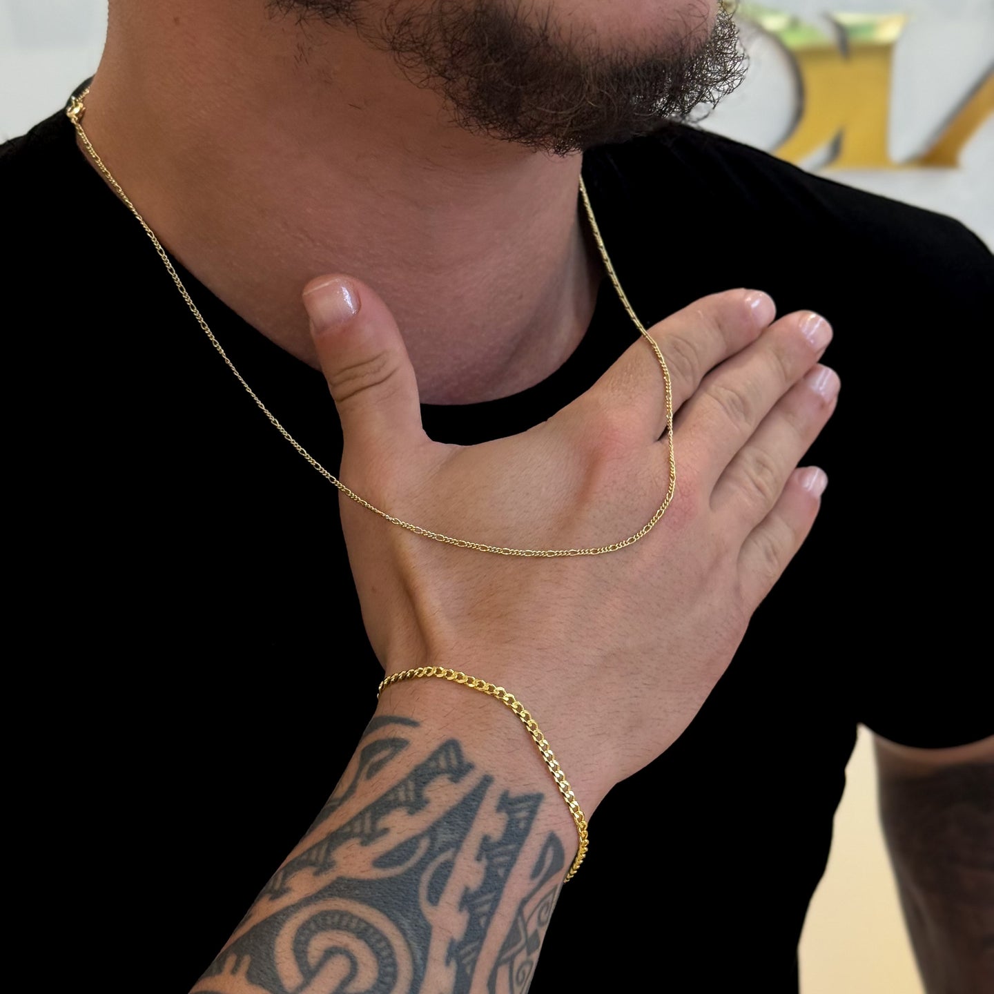 Kit Corrente 3 Por 1 Fígaro e Pulseira Grumet Banhado A Ouro 18k