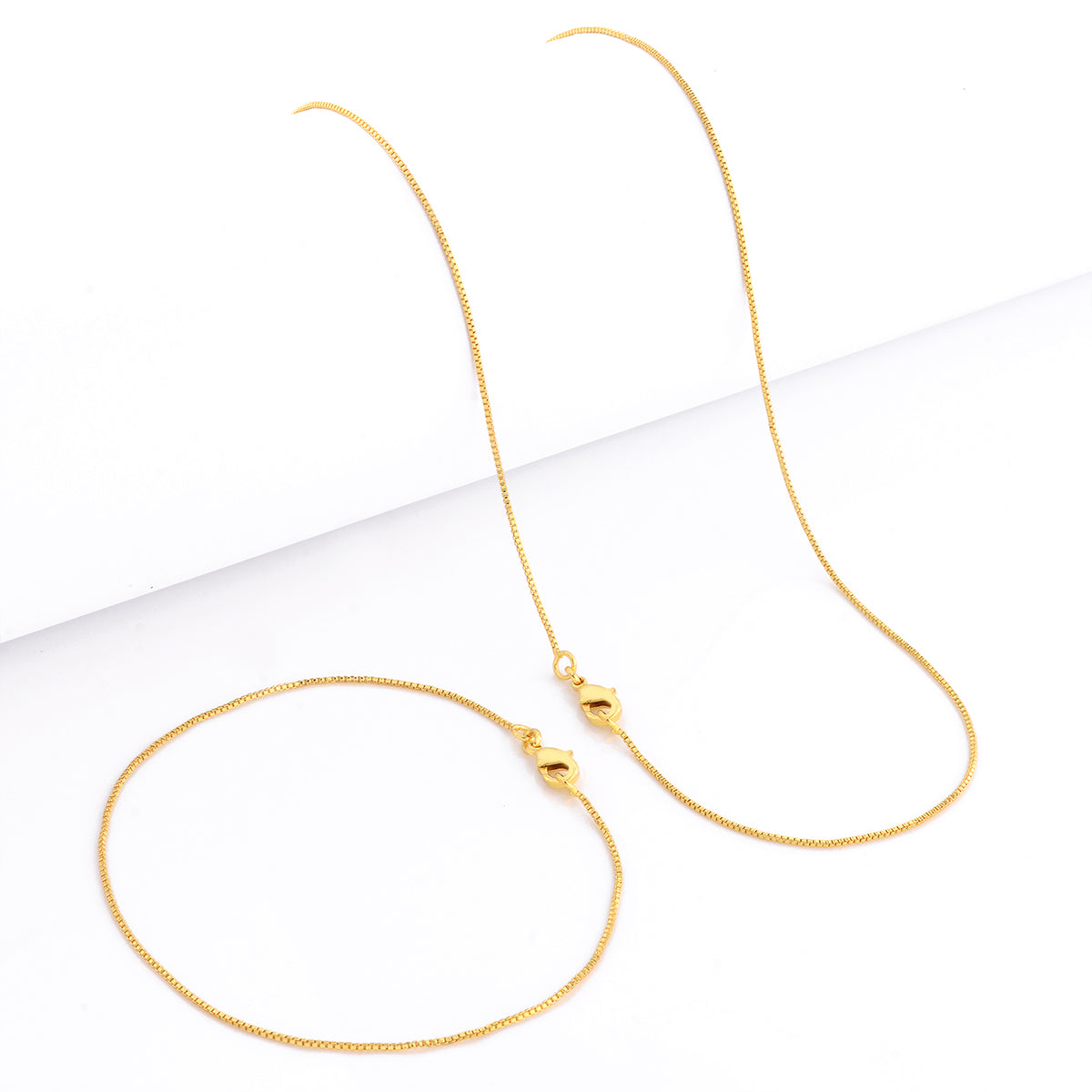 Kit Corrente e Pulseira Veneziana 0,8mm Fecho Lagosta Banhado A Ouro 18k