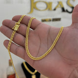 Kit Corrente e Pulseira Lacraia 4mm Fecho Duplo Banhado A Ouro 18k
