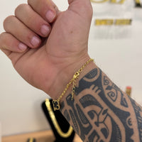 Pulseira Elo Português 2mm Trevo Esmeralda  Banhado A Ouro 18k