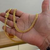 Kit Corrente e Pulseira Lacraia 6mm Fecho Duplo Banhado A Ouro 18k