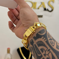 Kit Corrente e Pulseira Dubai 16mm Fecho Duplo Banhado A Ouro 18k