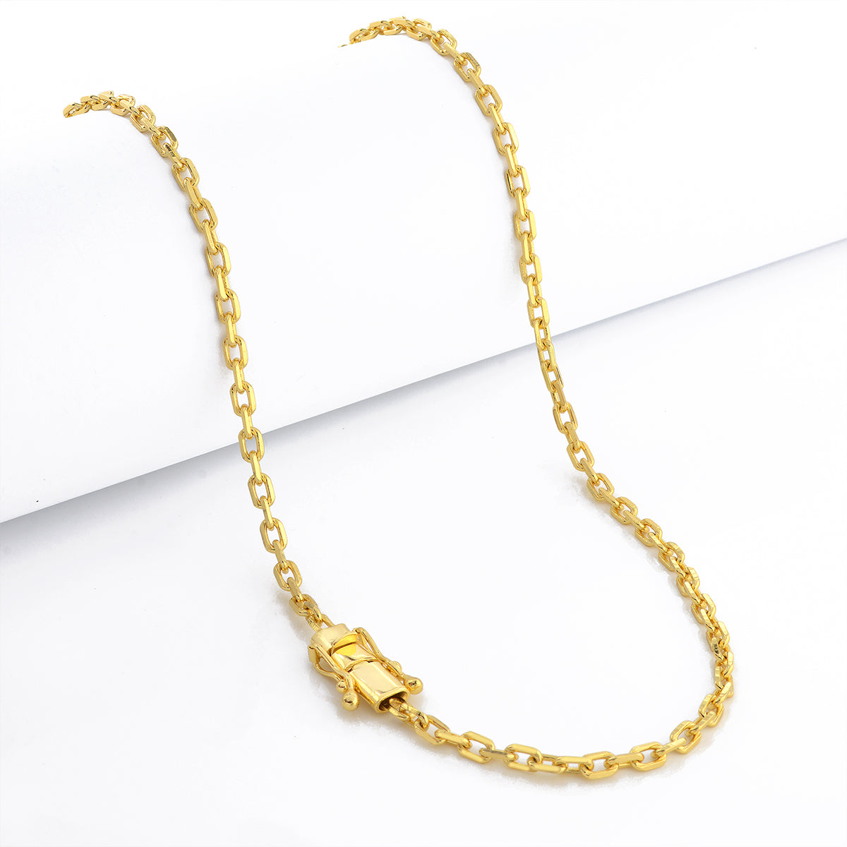 Corrente Cadeado 3,5mm 19gr Fecho Duplo Banhado A Ouro 18k