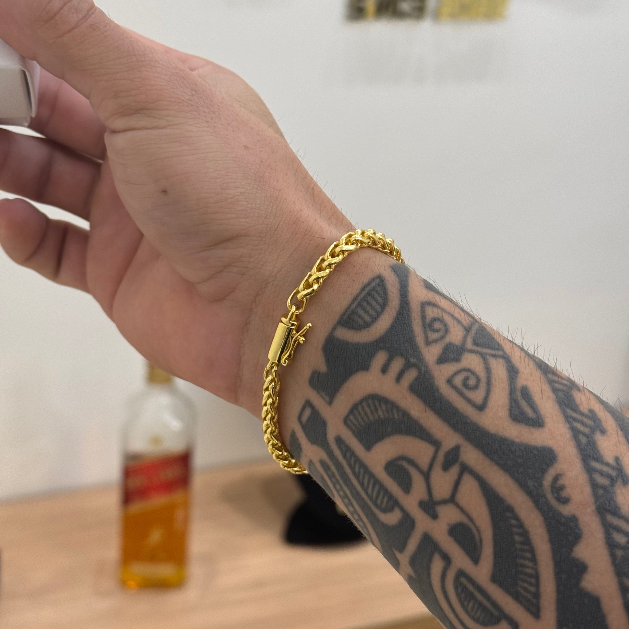 Pulseira Palmeira 5mm 16gr Fecho Bomba Banhado A Ouro 18k
